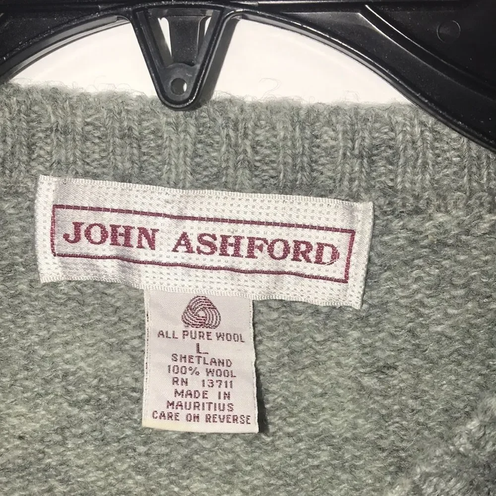 John Ashford Men's Knitted Pure Wool Geometric Print Long Sleeve Gray Sweater Si